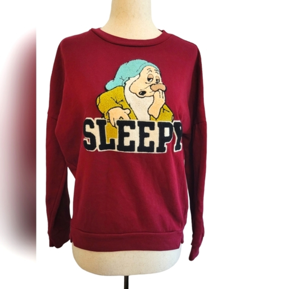 Disney Sleepy Snow White Seven Dwarfs Embroidered Sweater Pullover Women's S